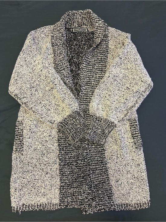 Debbie Morgan Sweaters - VTG Debbie Morgan Black & White Open-Front Shawl Collar Cardigan - Size Large